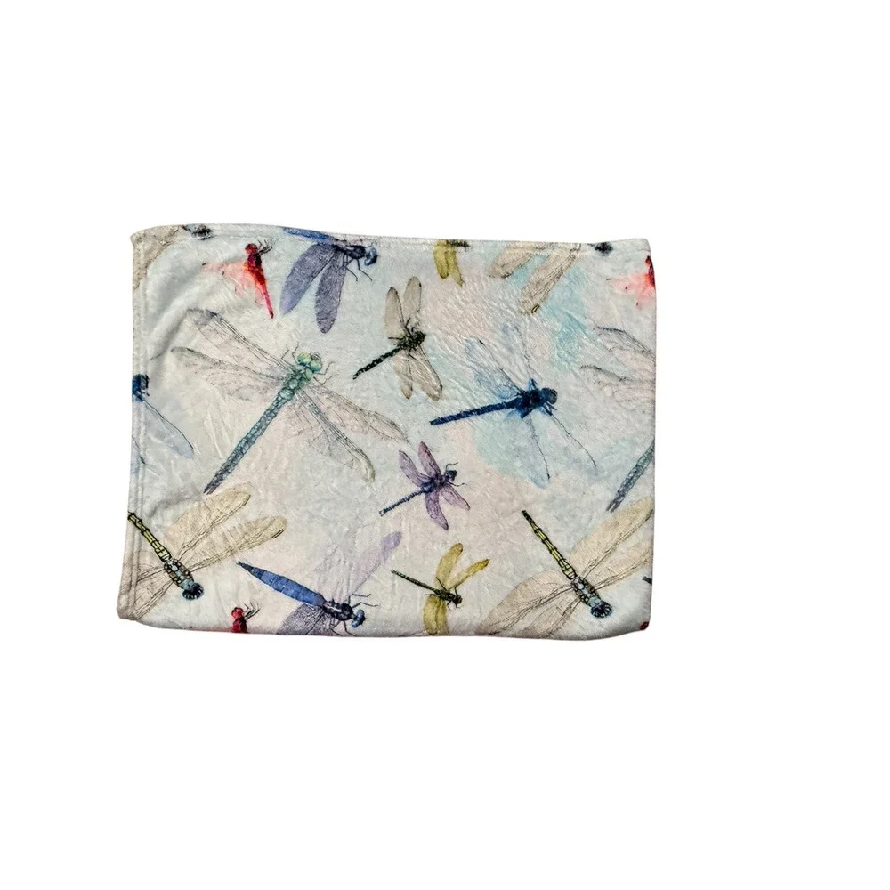 Dragonfly Print Fleece Blanket Throw Accent Quilt Cover Colorful Soft Cozy